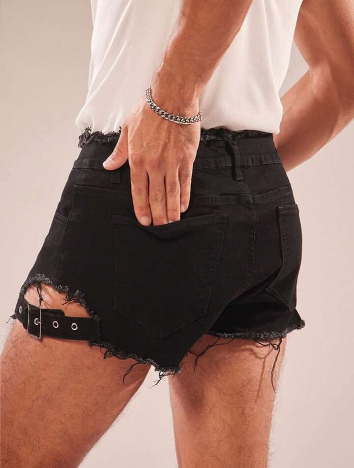Men's Distressed Pocket Denim Washed Elastic loose Shorts